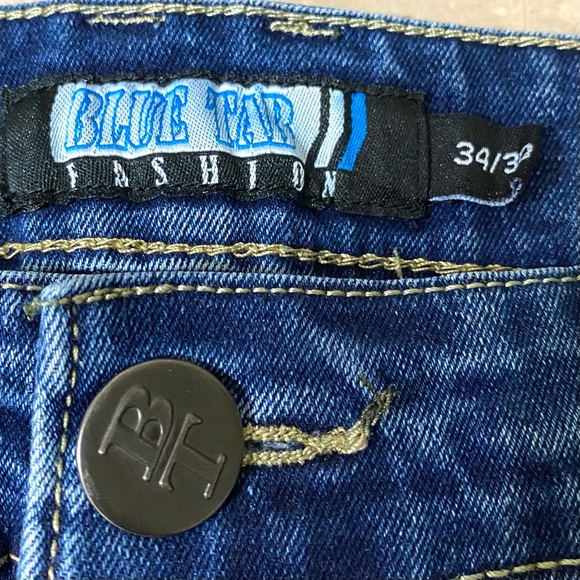 Blue Tar jeans med wash BLUE relaxed fit denim distressed 5 pocket size 34/30 - Picture 5 of 12